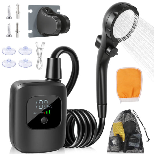 Portable Camping Shower with Digital Display | Rechargeable Kit