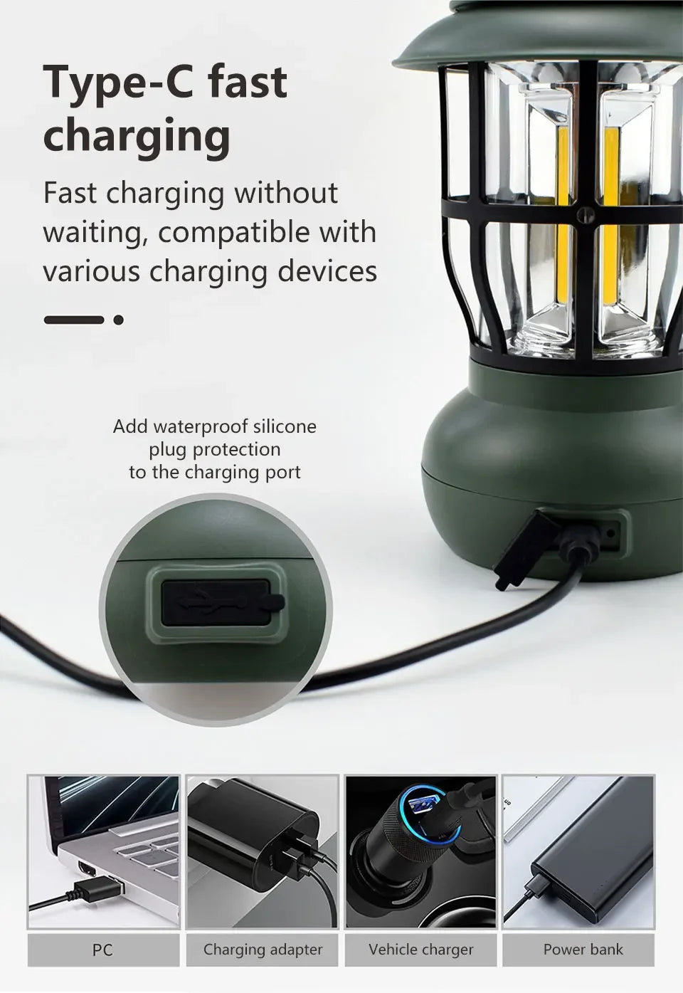 DF Tactical LED Camping Lantern – USB Rechargeable Portable Tent Lamp with 3 Modes for Hiking, Camping & Emergency