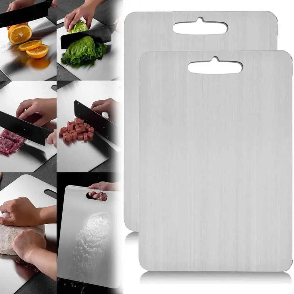 Stainless Steel Cutting Board – 304 Food Grade Double Sided Thickened Portable Chopping Board for Kitchen, Camping & Travel