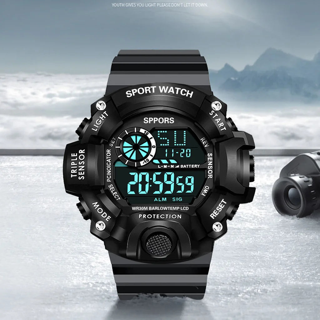 Men's Military Sports Watch – Large Dial Multifunctional Waterproof Luminous Alarm Digital Wristwatch for Men & Kids