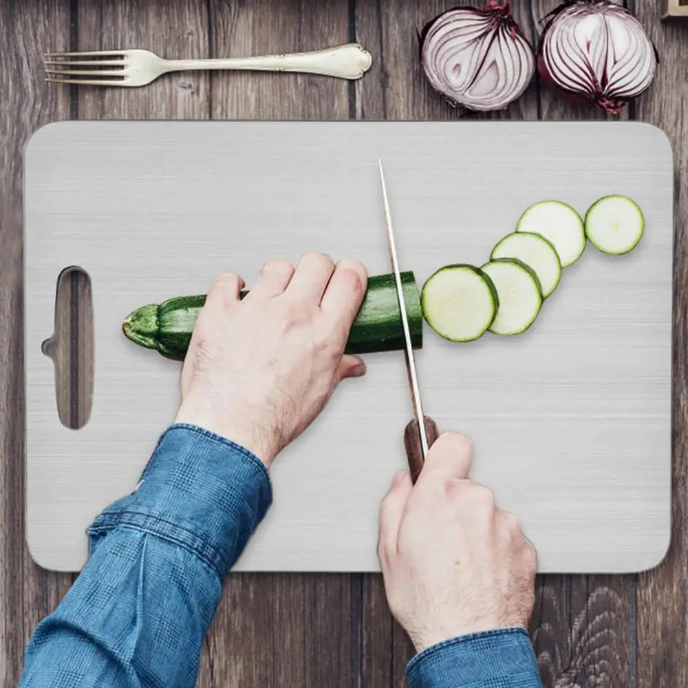 Stainless Steel Cutting Board – 304 Food Grade Double Sided Thickened Portable Chopping Board for Kitchen, Camping & Travel