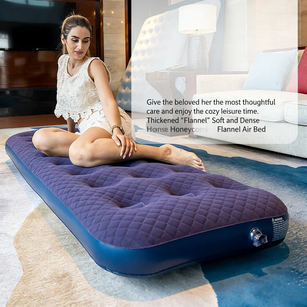 Matelas de couchage gonflable floqué pour camping – Tapis de lit portable individuel pour tentes, randonnée et backpacking