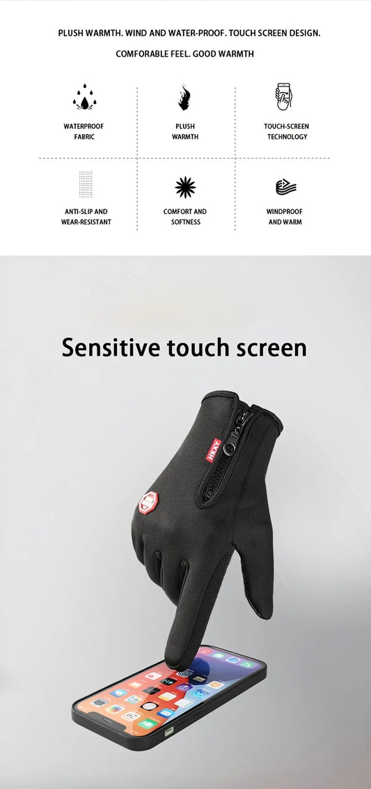 Touchscreen Winter Gloves – Windproof Non-Slip Warm Outdoor Gloves for Cycling, Driving, Motorcycle & Cold Weather