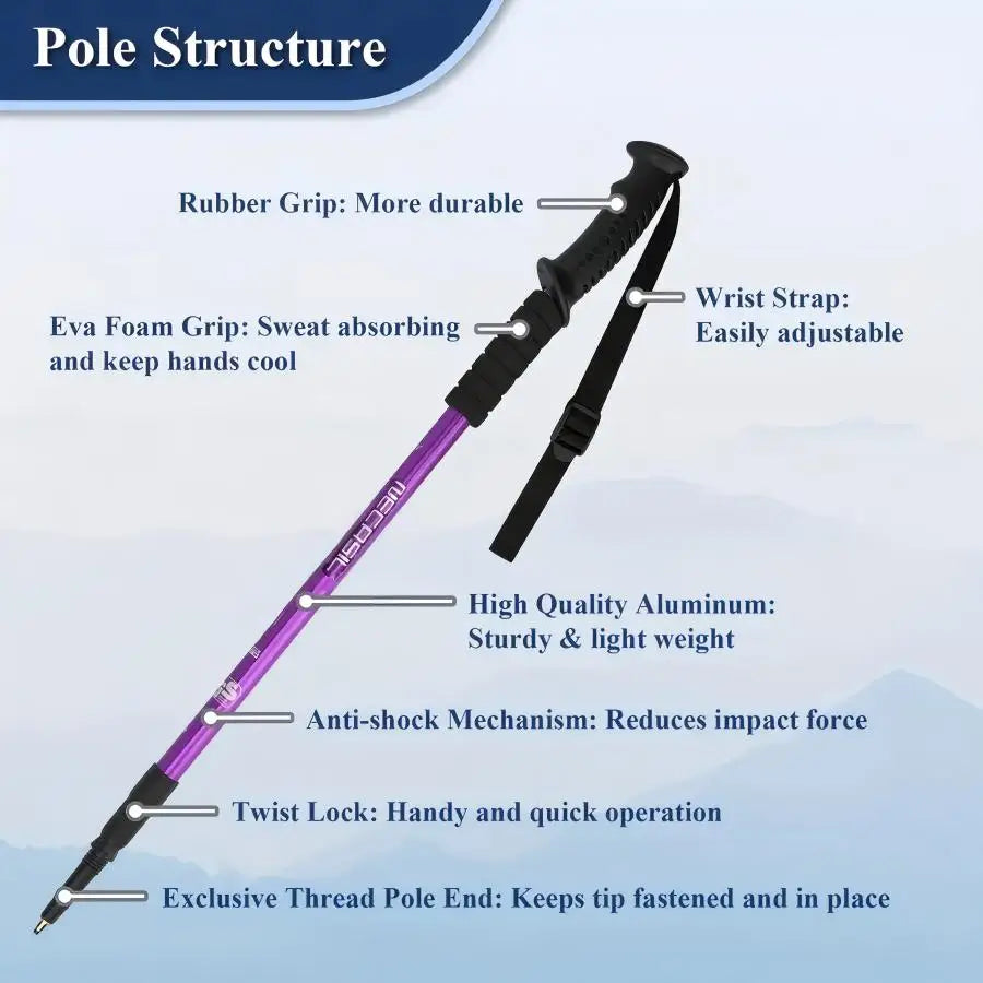 Shock-Absorbing Trekking Poles – Collapsible Lightweight Hiking Sticks (Pair)