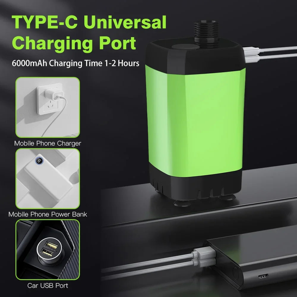 Bomba de ducha portátil para camping – Batería de 6000 mAh con pantalla digital para camping, caravanas y uso exterior