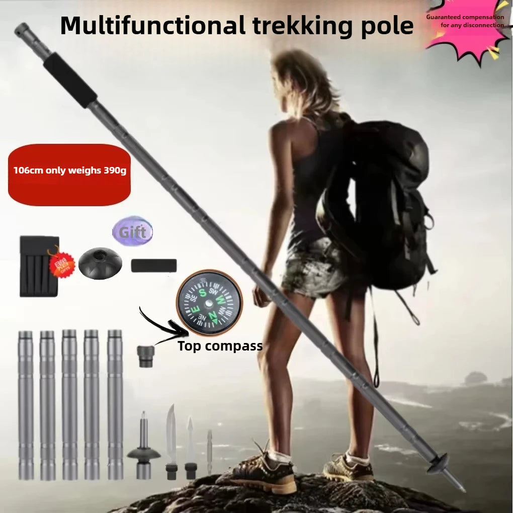 Trekking Poles Folding Multifunctional Hiking Poles Outdoor Hiking Camping Ultralight Tactical Set Telescopic Hiking Poles