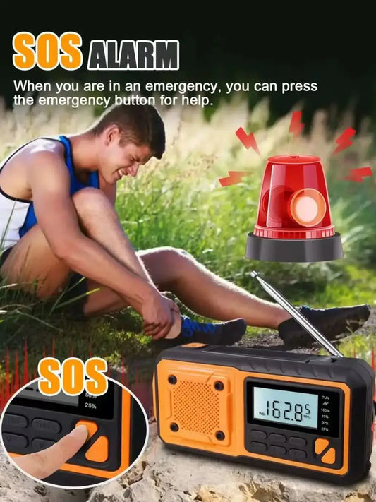 Emergency Solar Power Radio – 4000mAh Portable Hand Crank AM/FM Weather Radio with LED Flashlight & Phone Charger