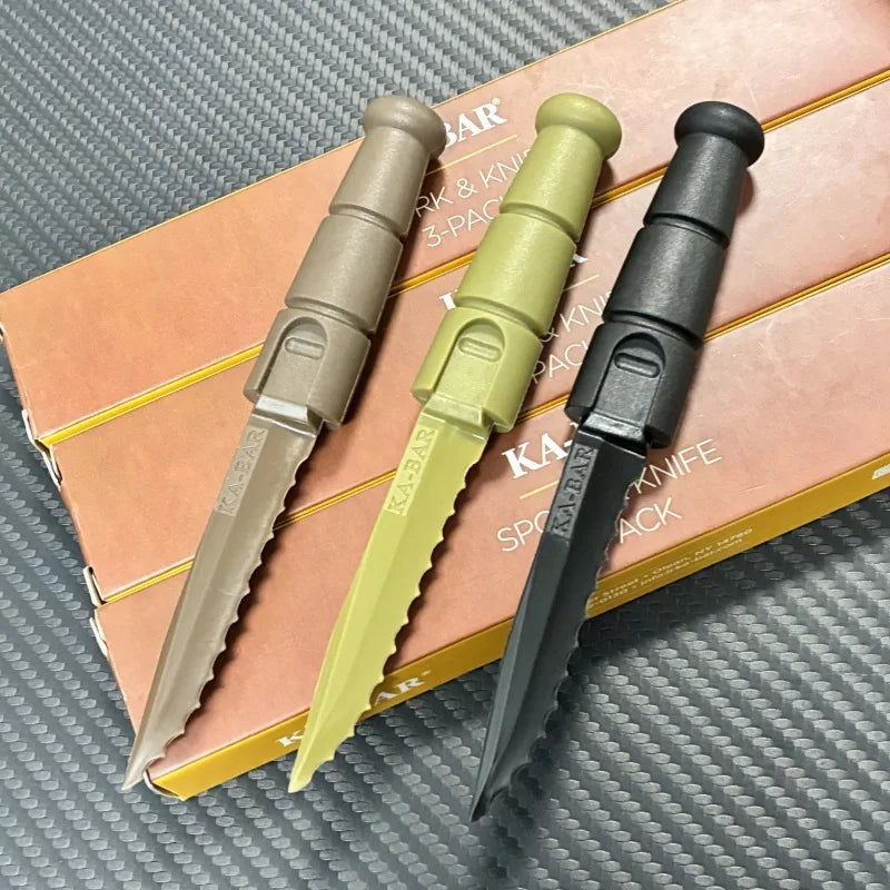 Ensemble de couverts tactiques mini SurvivalPro — Combo fourchette cuillère couteau EDC