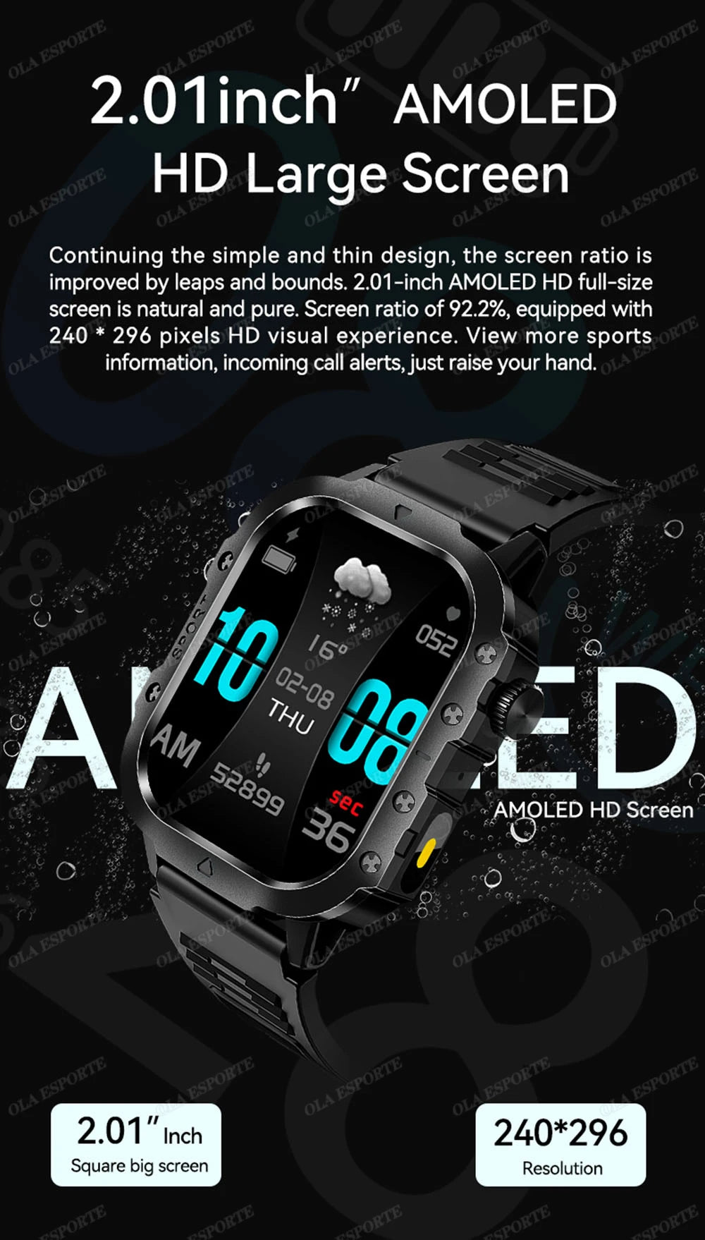 Military GPS Smart Watch – 2.01" AMOLED Bluetooth Call Flashlight 3ATM Waterproof Sports Smartwatch for Men