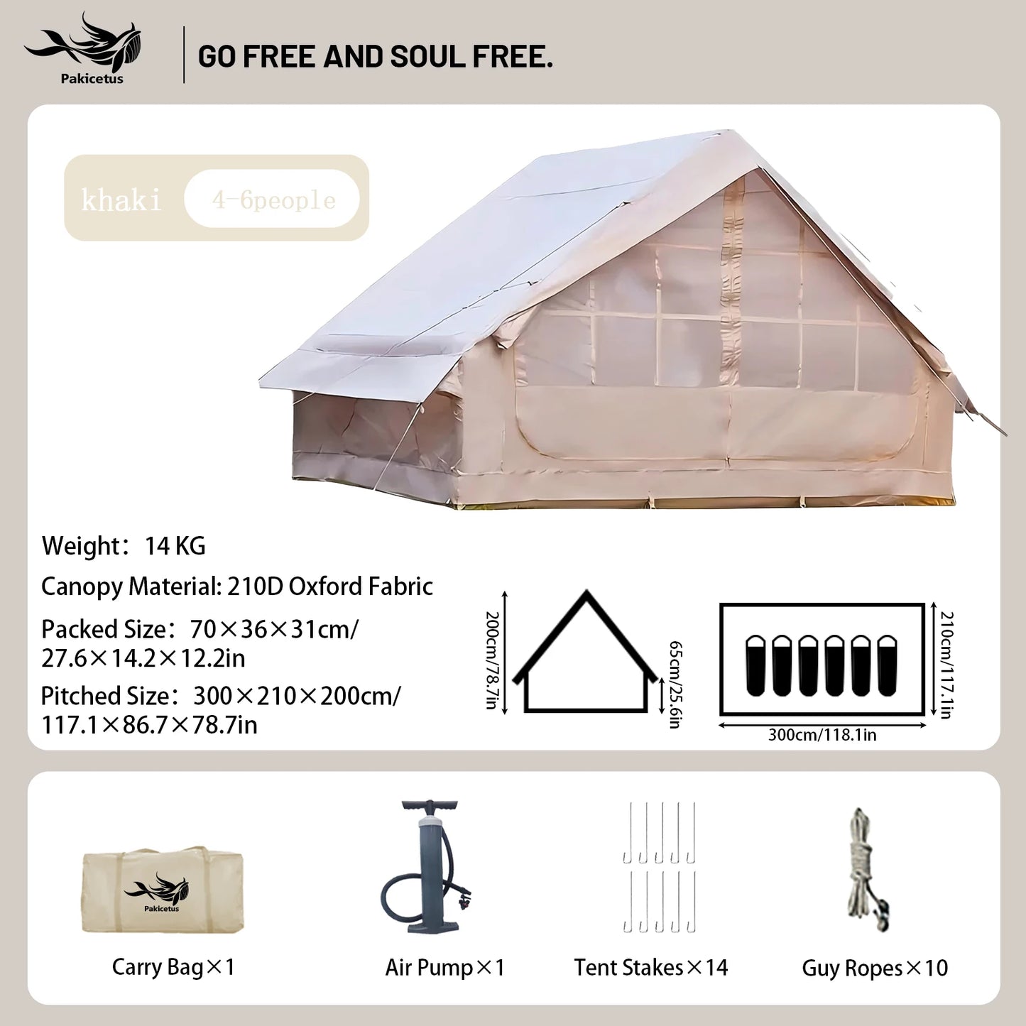 PAKICETUS Inflatable Camping Tent – 4–8 Person All-Season Glamping Shelter with Skylight & Quick 3-Min Setup