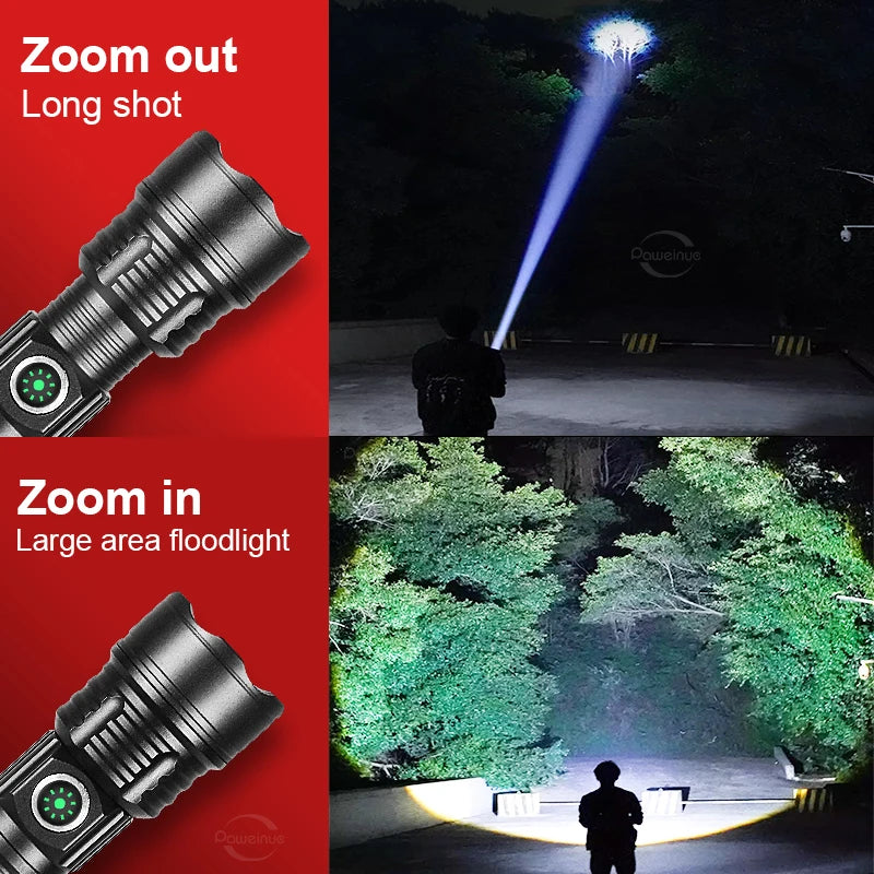 LED Tactical Military Flashlight High Power Rechargeable USB 18650 Torch Light Self Defense Hunting Night Scout Zoom Flashlights