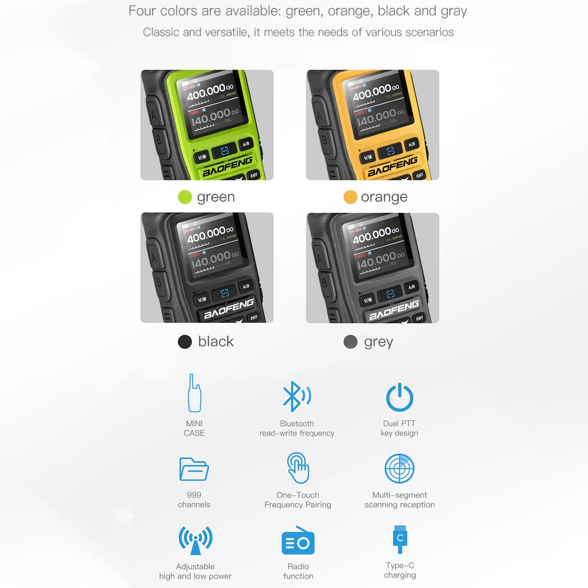 Baofeng UV-5R Mini — Bluetooth, 999CH, Type-C Charging, Long Range Two-Way Radio
