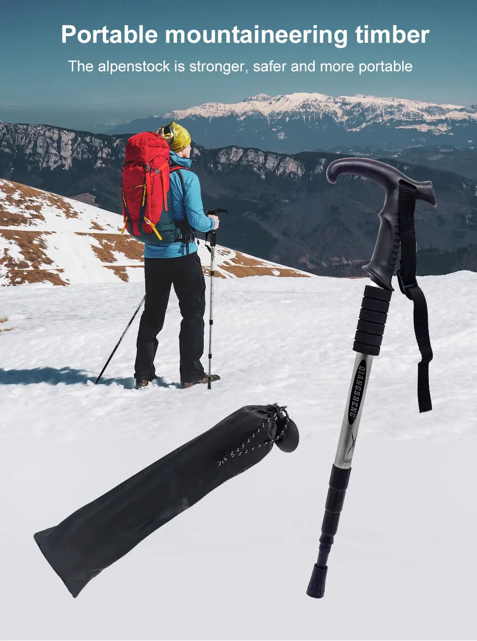Folding Trekking Pole – 4-Section Portable Telescopic Hiking Stick