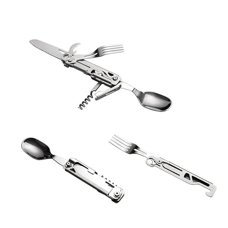 Stainless Steel Survival Knife Card – All-in-One Camping Tool with Saw, Rope & Tableware