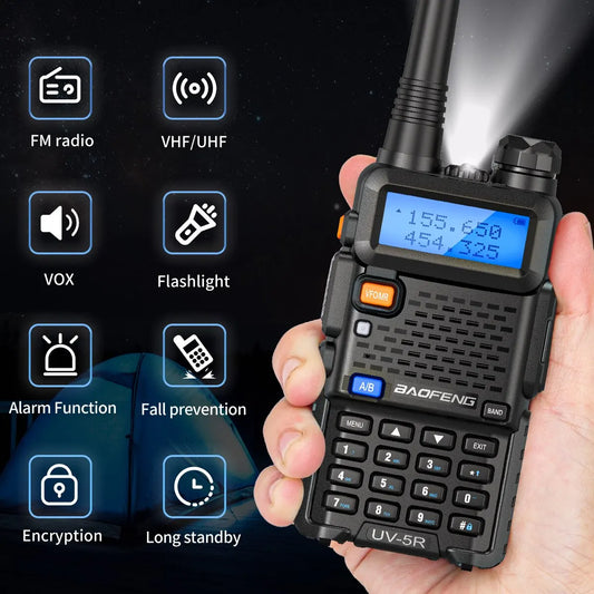 Baofeng UV-5R Two-Way Radio — 5W/8W, Dual Band VHF/UHF, Ham & CB, 1 or 2 Pack