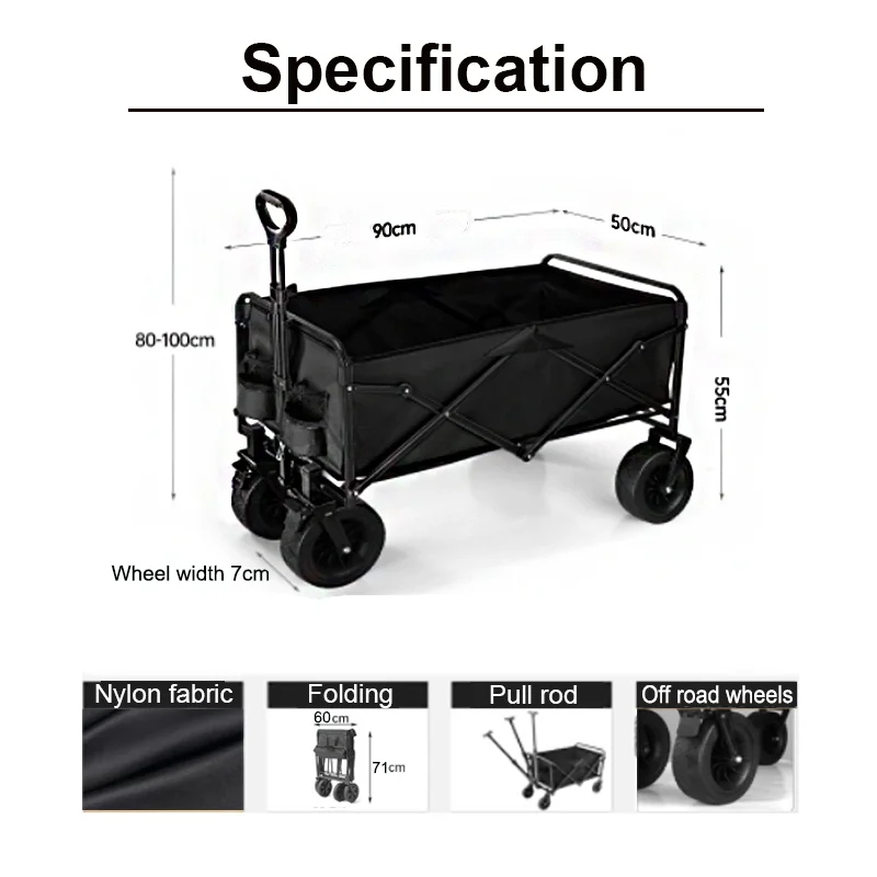 Carro de Jardín Plegable – Carretilla de Mano Resistente de 4 Ruedas para Camping, Playa, Jardín y Compras (Carga de 80-200kg)