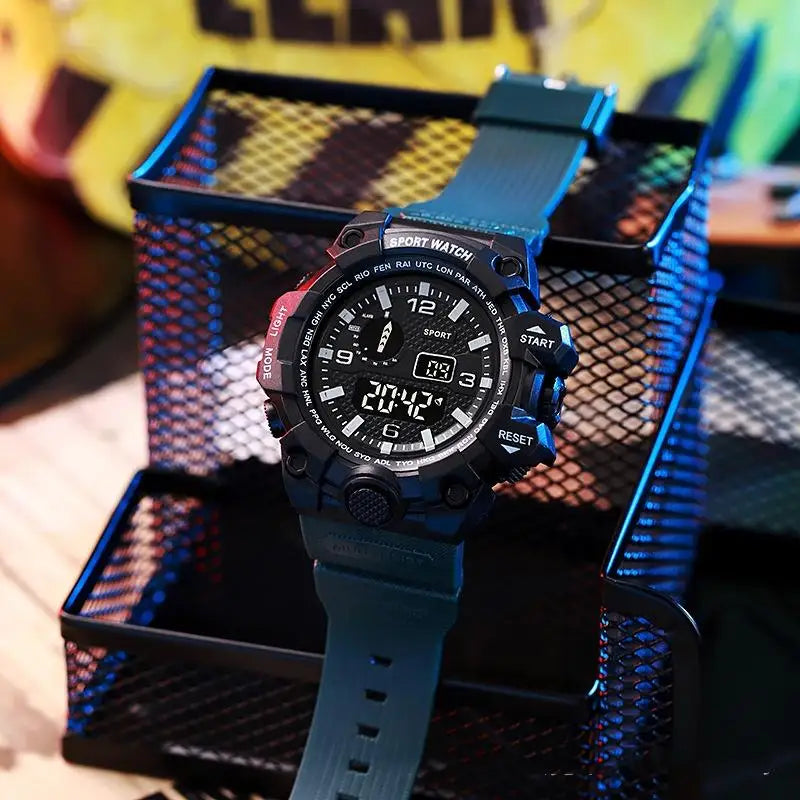 Men's Military Sports Watch – Large Dial Multifunctional Waterproof Luminous Alarm Digital Wristwatch for Men & Kids