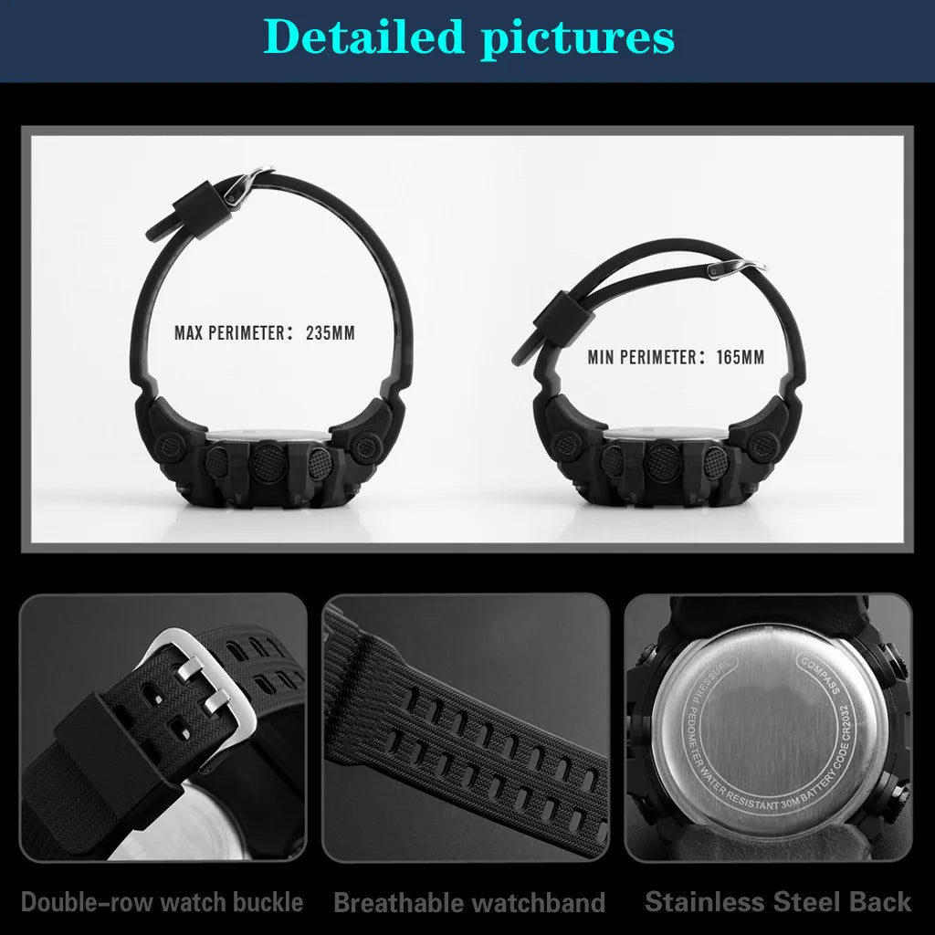 Men's Military Sports Watch – Large Dial Multifunctional Waterproof Luminous Alarm Digital Wristwatch for Men & Kids