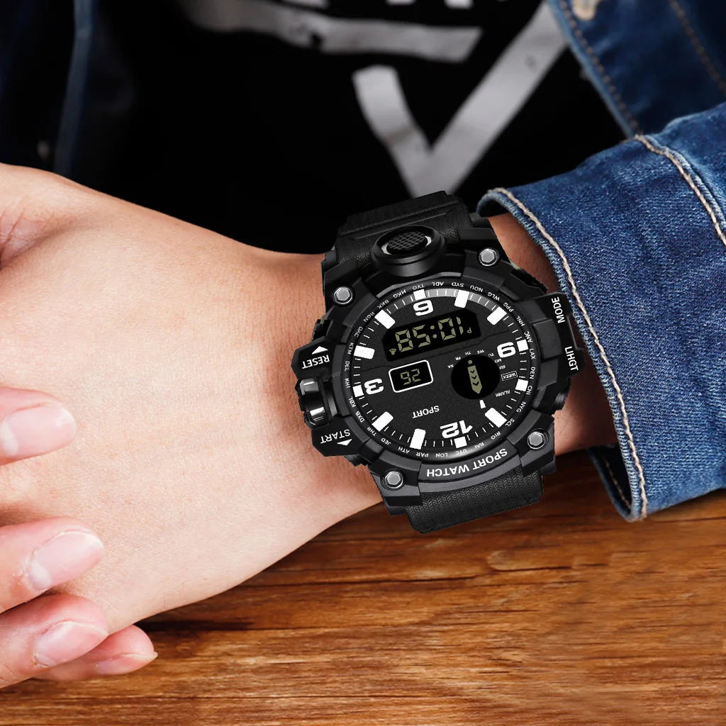 Men's Military Sports Watch – Large Dial Multifunctional Waterproof Luminous Alarm Digital Wristwatch for Men & Kids