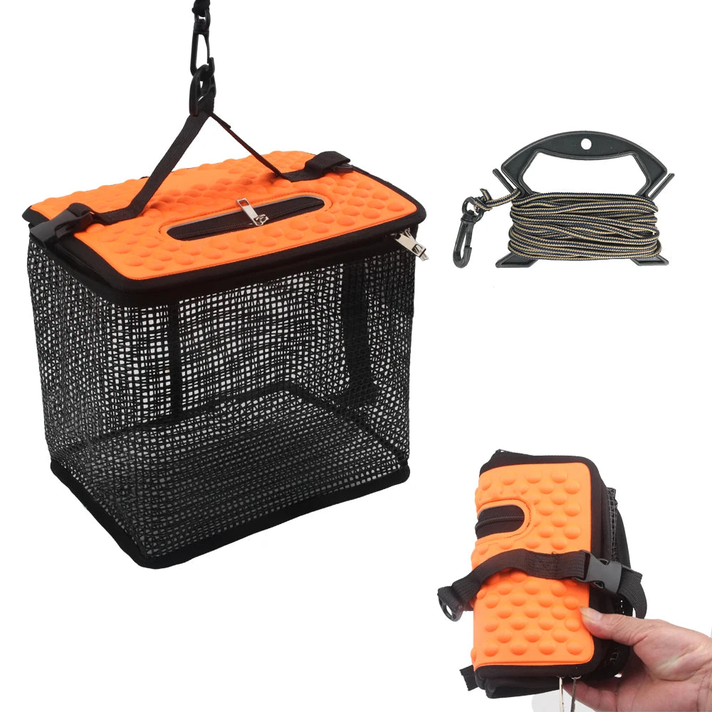 Floating Fish Basket – Foldable Collapsible Mesh Fishing Holder & Minnow Bait Bucket