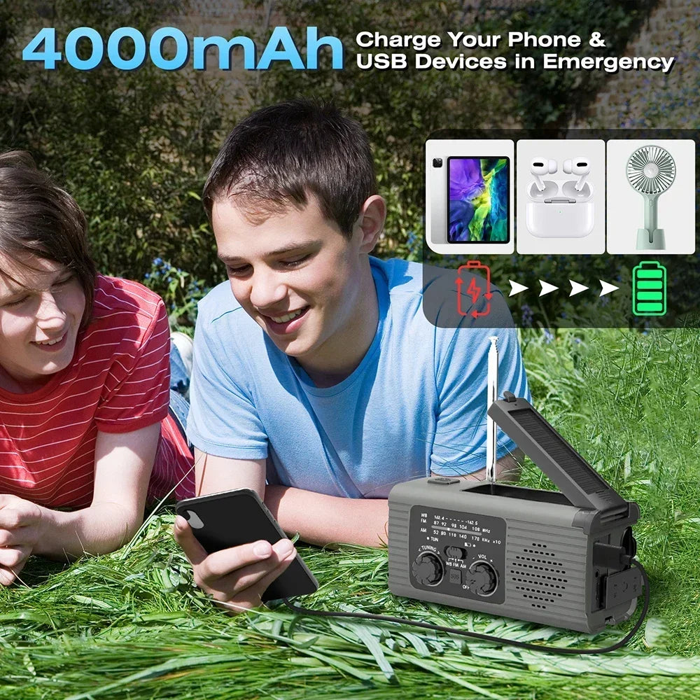 GuardianSignal 4000 — Radio y linterna solar de emergencia