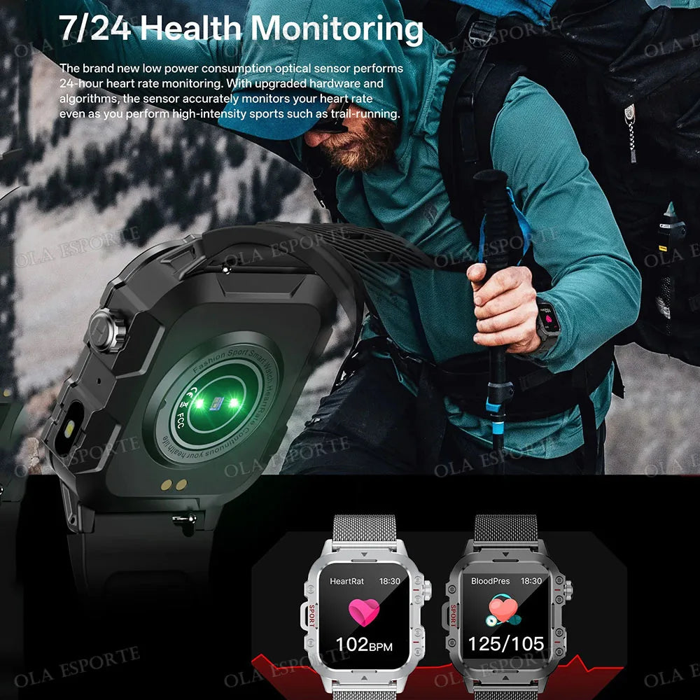 Military Smart Watch – GPS Flashlight 3ATM Waterproof Bluetooth Call 100+ Sport Modes Outdoor Smartwatch for Men