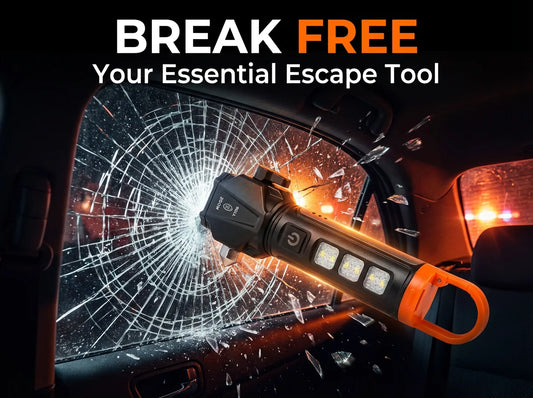 Tactical LED Flashlight – Emergency Defense Torch with Safety Hammer, Seatbelt Cutter & Strobe Mode for Survival & Car Safety