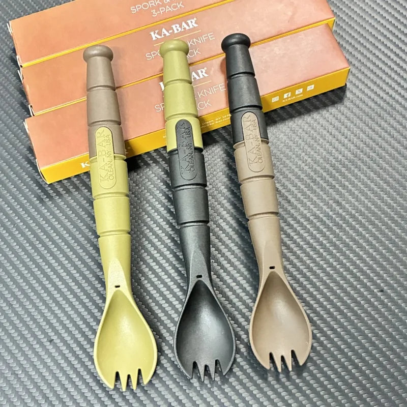 Ensemble de couverts tactiques mini SurvivalPro — Combo fourchette cuillère couteau EDC