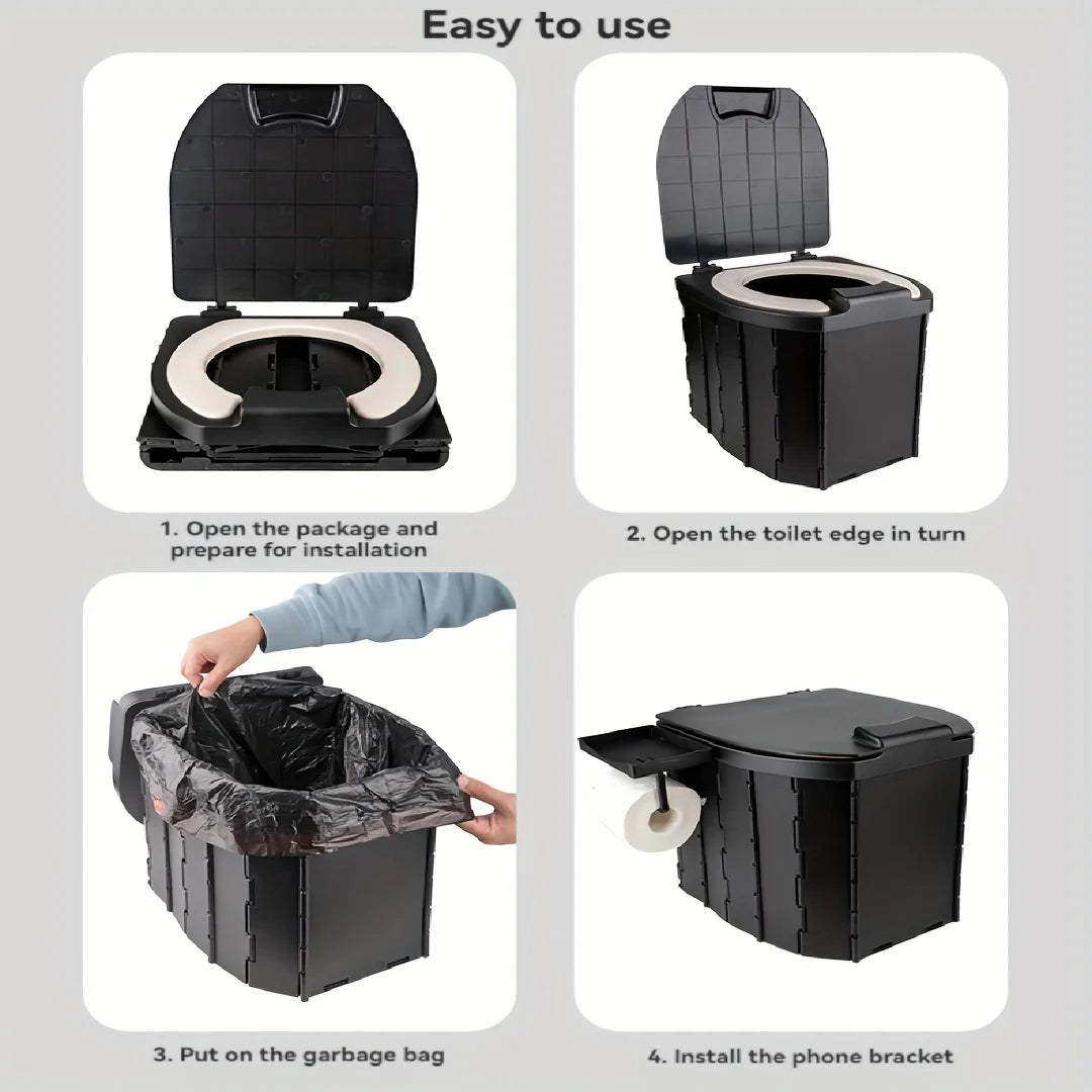 Inodoro Plegable Portátil con Asiento y Tapa de PU – Orinal para Acampar, Vehículos Recreativos, Automóviles y Viajes de Emergencia