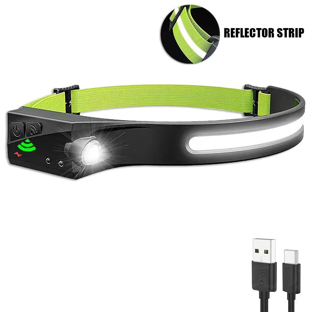 Sensor LED Headlamp – Rechargeable, 5 Lighting Modes, Built-in Battery for Camping & Fishing
