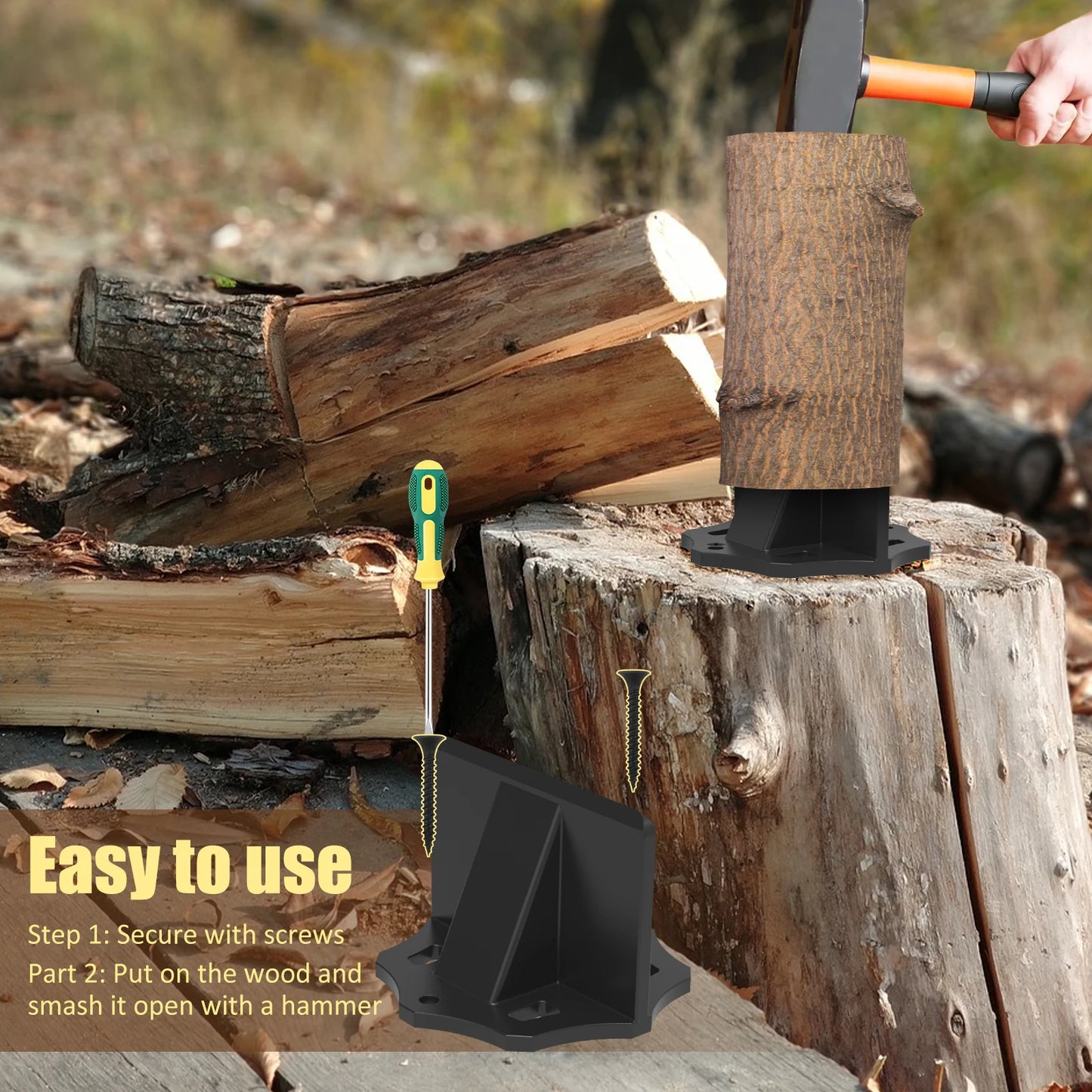 Raja de madera vertical – Raja de troncos de acero de alto carbono con diseño de 4 tornillos para camping y leña