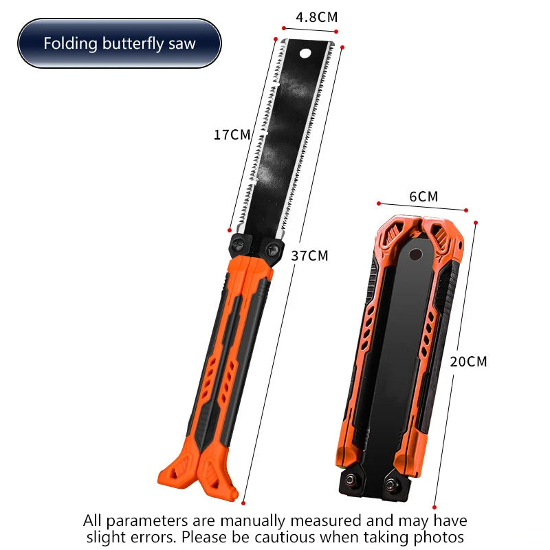 Serrucho de bolsillo plegable de 14" – Sierra de tracción de doble filo de acero con alto contenido de carbono SK5 para camping, carpintería y supervivencia