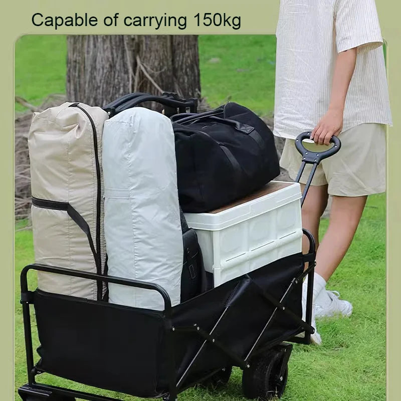 Carro de Jardín Plegable – Carretilla de Mano Resistente de 4 Ruedas para Camping, Playa, Jardín y Compras (Carga de 80-200kg)