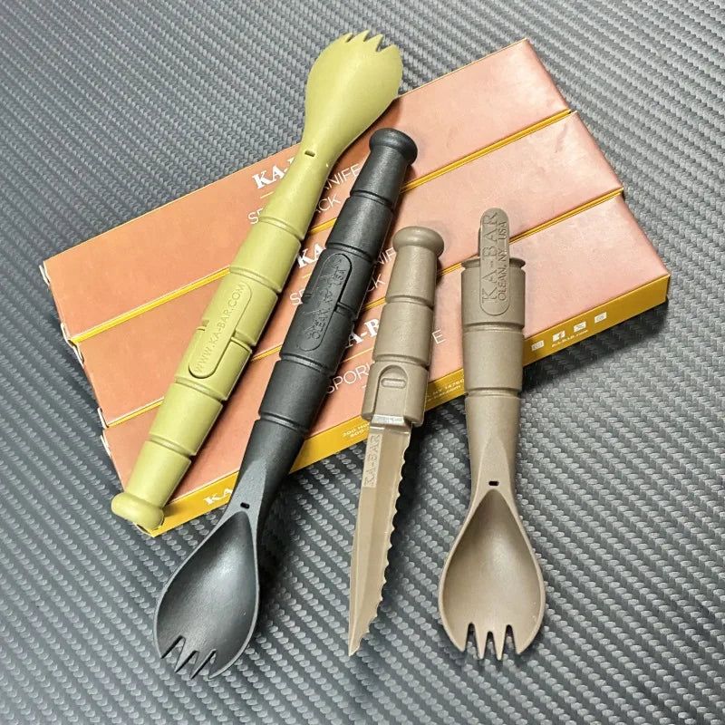 Ensemble de couverts tactiques mini SurvivalPro — Combo fourchette cuillère couteau EDC