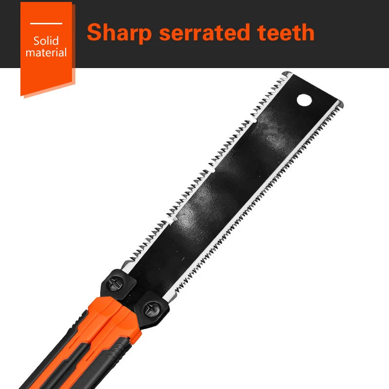 Serrucho de bolsillo plegable de 14" – Sierra de tracción de doble filo de acero con alto contenido de carbono SK5 para camping, carpintería y supervivencia