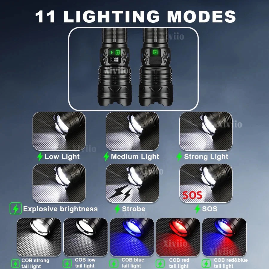 Ultra Bright Tactical Flashlight – USB Rechargeable 5KM Zoom Torch Light for Fishing, Hunting & Outdoor Use
