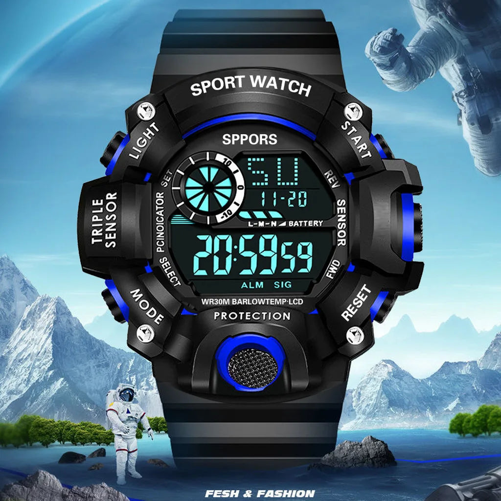 Men's Military Sports Watch – Large Dial Multifunctional Waterproof Luminous Alarm Digital Wristwatch for Men & Kids