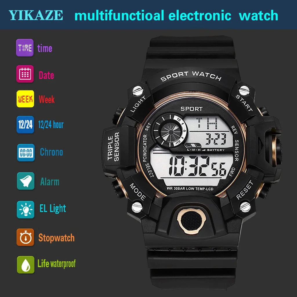 Men's Military Sports Watch – Large Dial Multifunctional Waterproof Luminous Alarm Digital Wristwatch for Men & Kids