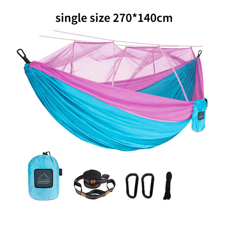 Nylon Camping Hammock with Mosquito Net — Single & Double Size, Portable