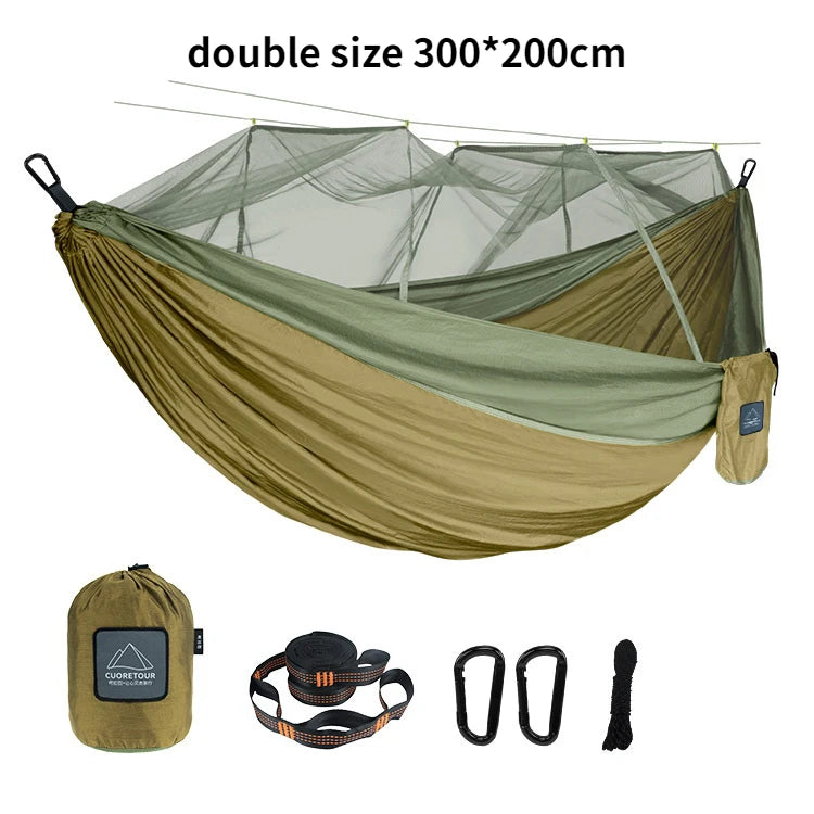 Nylon Camping Hammock with Mosquito Net — Single & Double Size, Portable