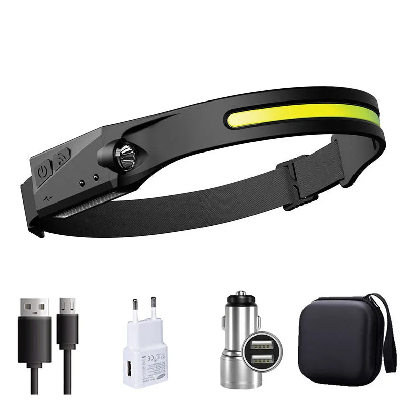 Sensor LED Headlamp – Rechargeable, 5 Lighting Modes, Built-in Battery for Camping & Fishing