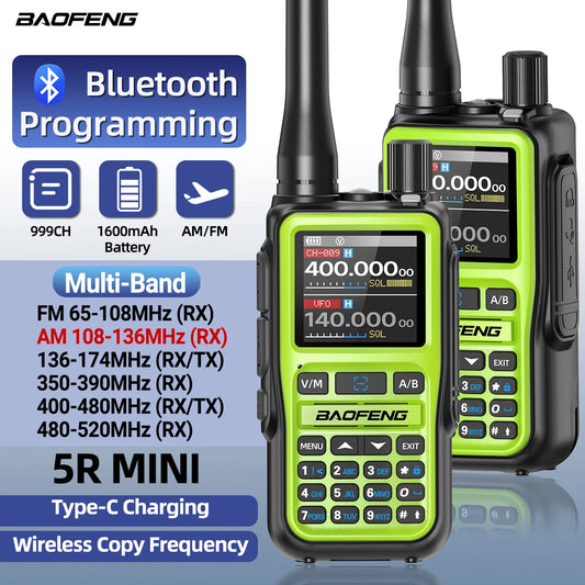 Baofeng UV-5R Mini — Bluetooth, 999CH, Type-C Charging, Long Range Two-Way Radio
