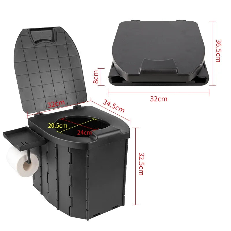 Inodoro Plegable Portátil con Asiento y Tapa de PU – Orinal para Acampar, Vehículos Recreativos, Automóviles y Viajes de Emergencia