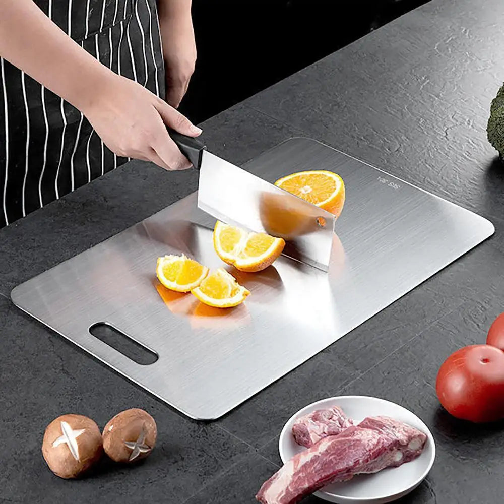 Stainless Steel Cutting Board – 304 Food Grade Double Sided Thickened Portable Chopping Board for Kitchen, Camping & Travel