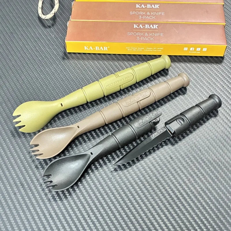 Ensemble de couverts tactiques mini SurvivalPro — Combo fourchette cuillère couteau EDC