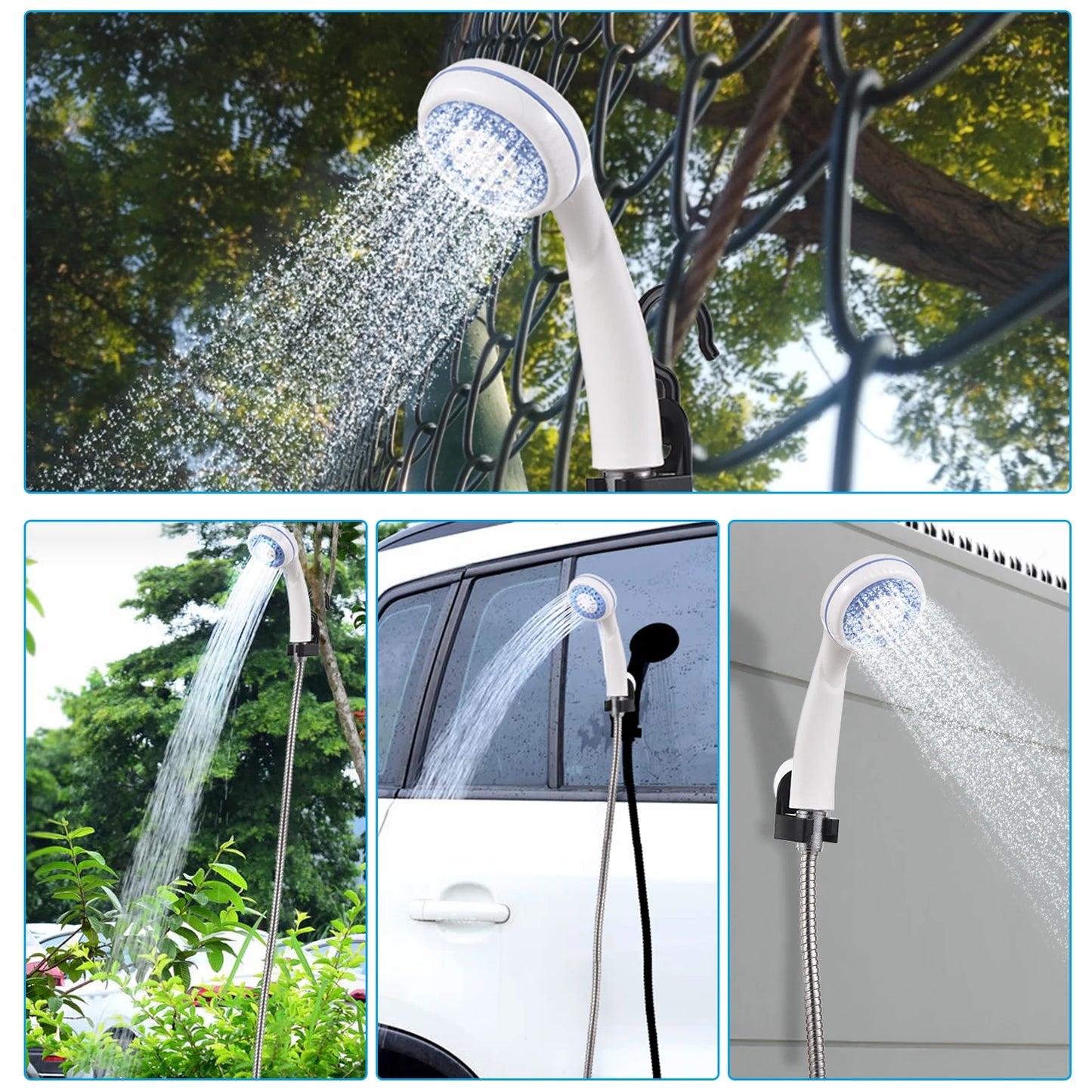 Douche de camping portable — Pompe électrique rechargeable par USB pour utilisation en extérieur et en cas d'urgence