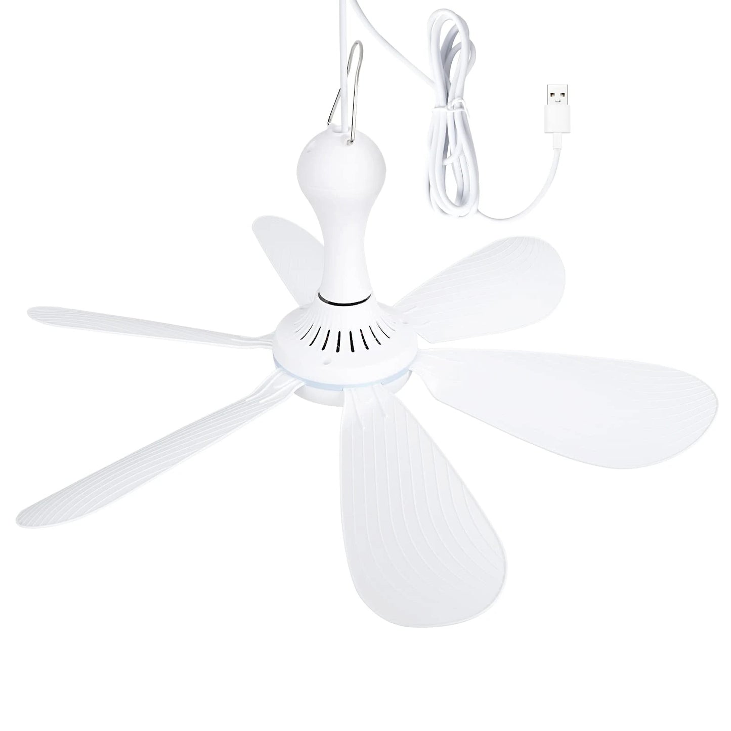 Silent 6-Blade USB Ceiling Canopy Fan – Remote Control, 4-Speed Timing Hanging Fan for Camping, Tent, Bed & Dormitory