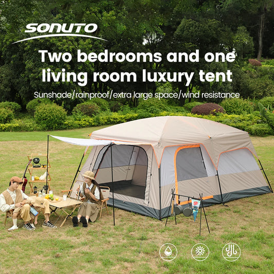 8+ Person Family Cabin Tent – Large Double-Layer 2-Room Waterproof Camping Tent with Mosquito Protection (330x210x185cm)