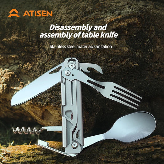 Stainless Steel Survival Knife Card – All-in-One Camping Tool with Saw, Rope & Tableware