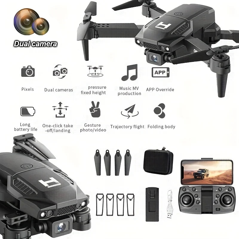 H4 Foldable Drone — Dual HD Camera, LED Lights, USB Charging, App Control